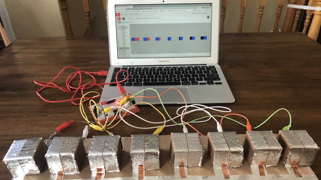 A homemade MIDI controller using Makey Makey, p5.js and Sonic Pi