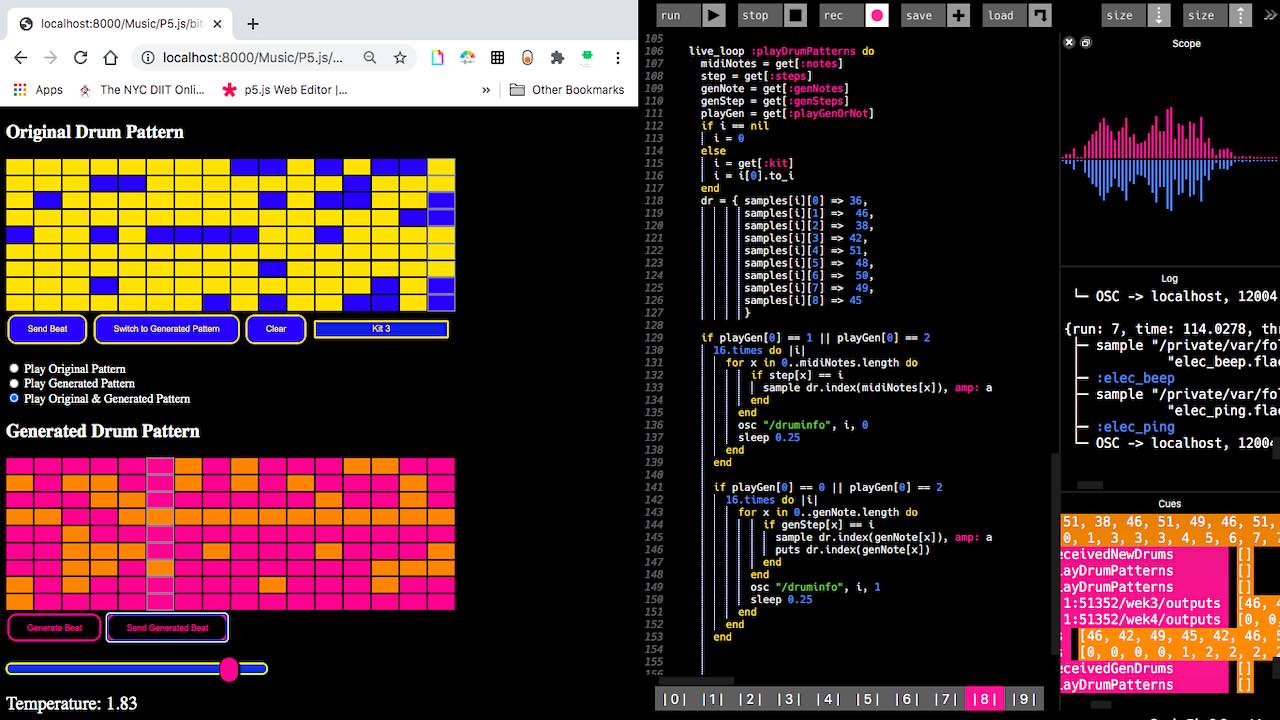 A GUI that uses Magenta Drum RNN to create and generate drum patterns to send to Sonic Pi via OSC.