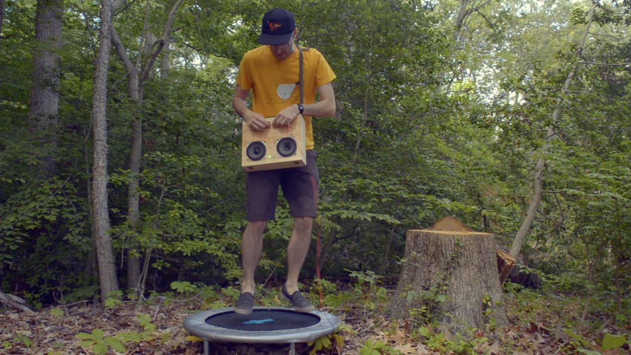 a trampoline-based portable synthesizer for making noise in the woods alone