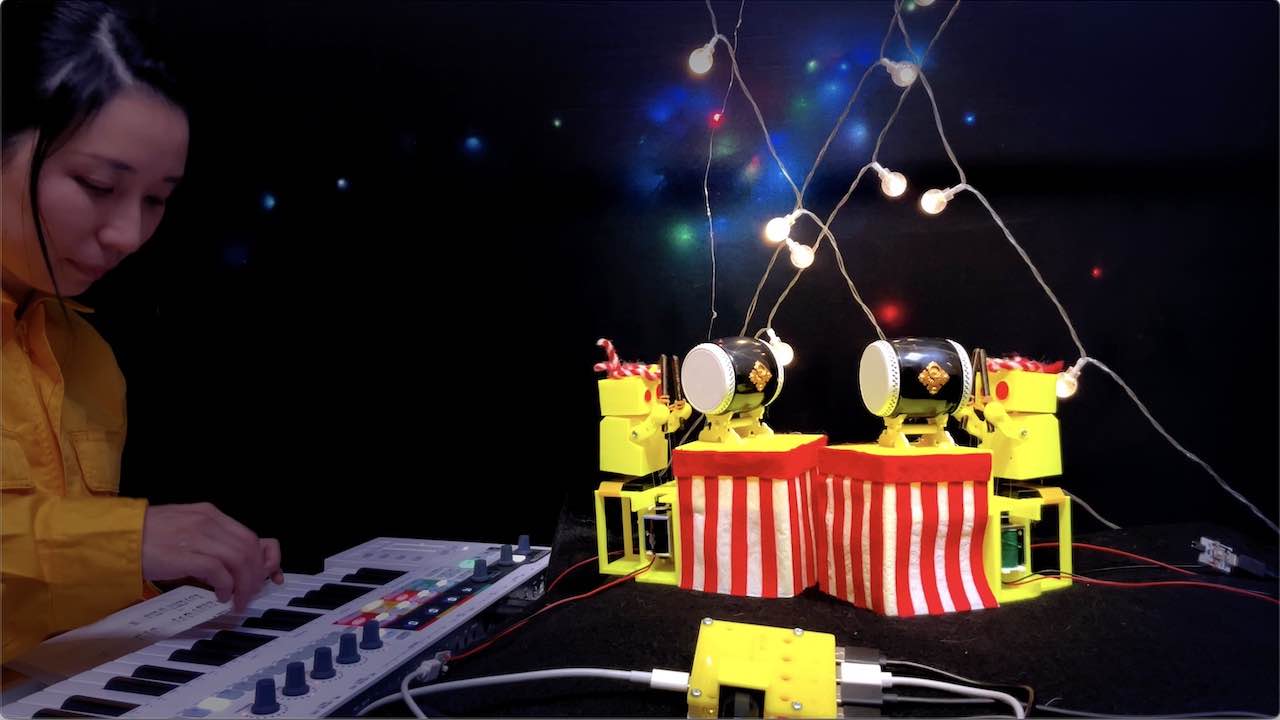 MIDI-controlled Japanese Taiko drum robots with "MU-4"